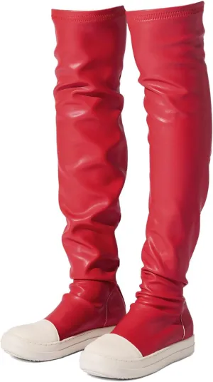 MOFEEDOUKA Thigh High Boots for Women Flat Over The Knee Round Toe Booties