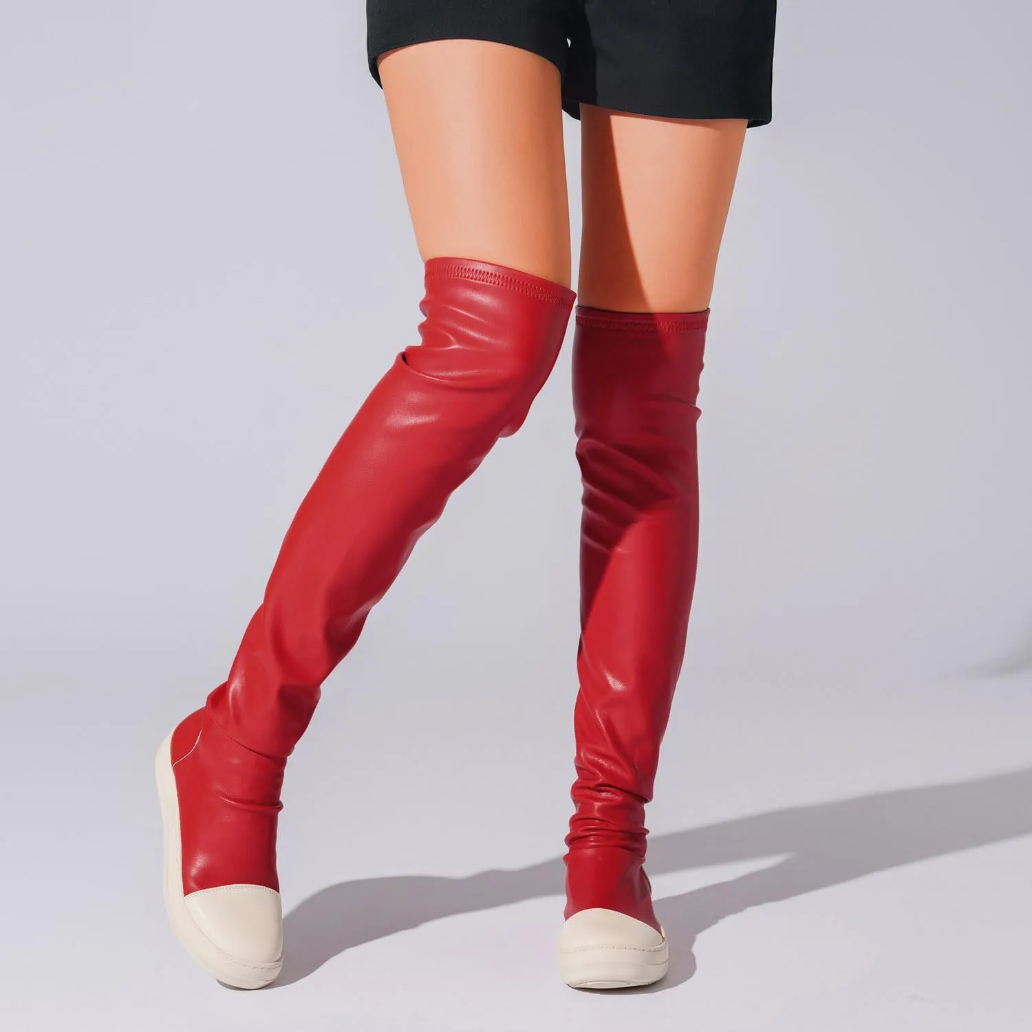 MOFEEDOUKA Thigh High Boots for Women Flat Over The Knee Round Toe Booties