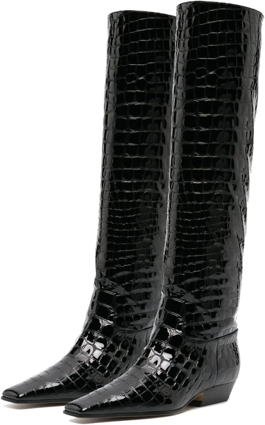 MOOMMO Women Flat Heel Knee High Boots Square Toe Pull On Long Boots Suede Slouch Low Heel Dress Boots Wide Calf Pleated Knee High Tall Boots Comfort Vintage Casual Walking Party 4-11 M US