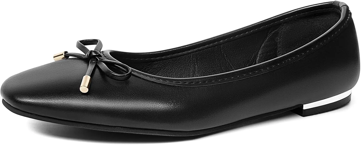 MUSSHOE Women's Ballet Flats Shoes Dressy Comfortable Square Toe Patent Flat with Bow