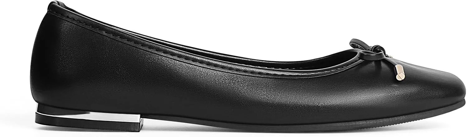 MUSSHOE Women's Ballet Flats Shoes Dressy Comfortable Square Toe Patent Flat with Bow