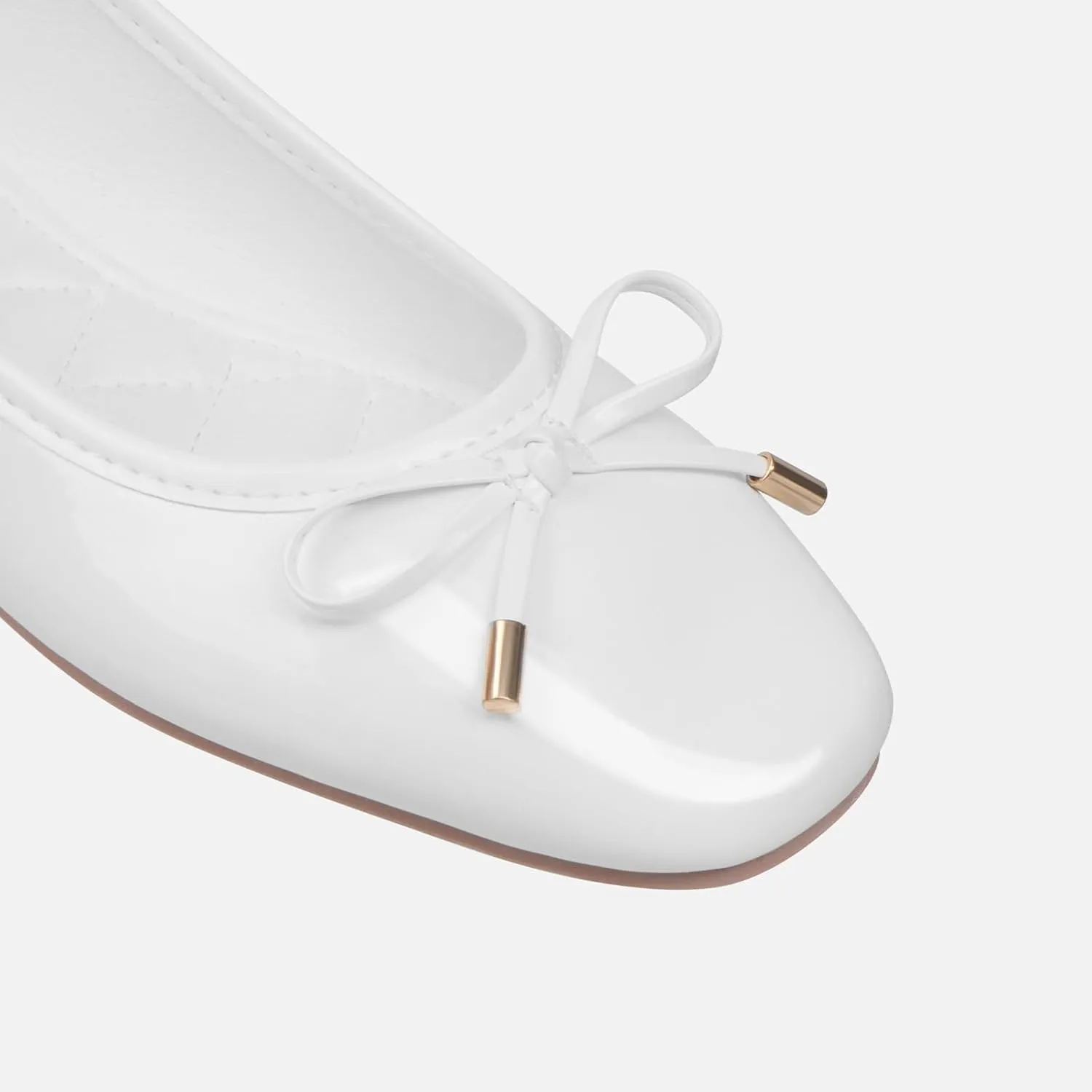 MUSSHOE Women's Ballet Flats Shoes Dressy Comfortable Square Toe Patent Flat with Bow