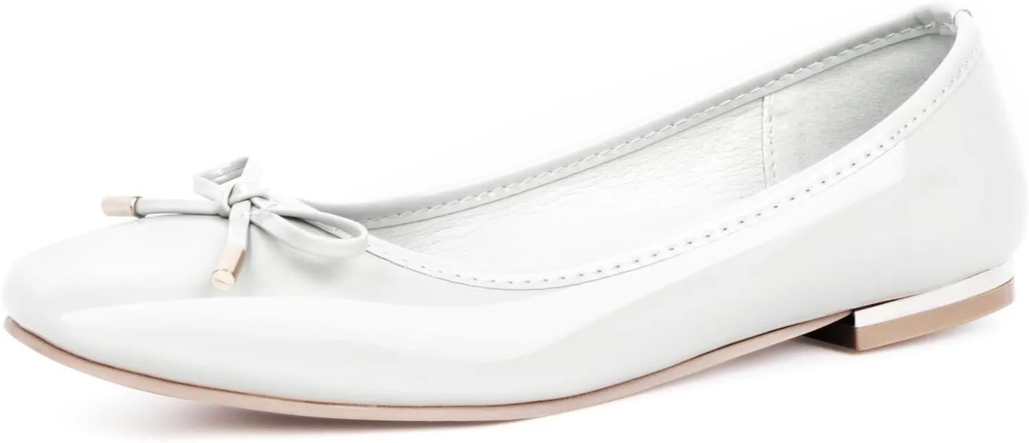 MUSSHOE Women's Ballet Flats Shoes Dressy Comfortable Square Toe Patent Flat with Bow