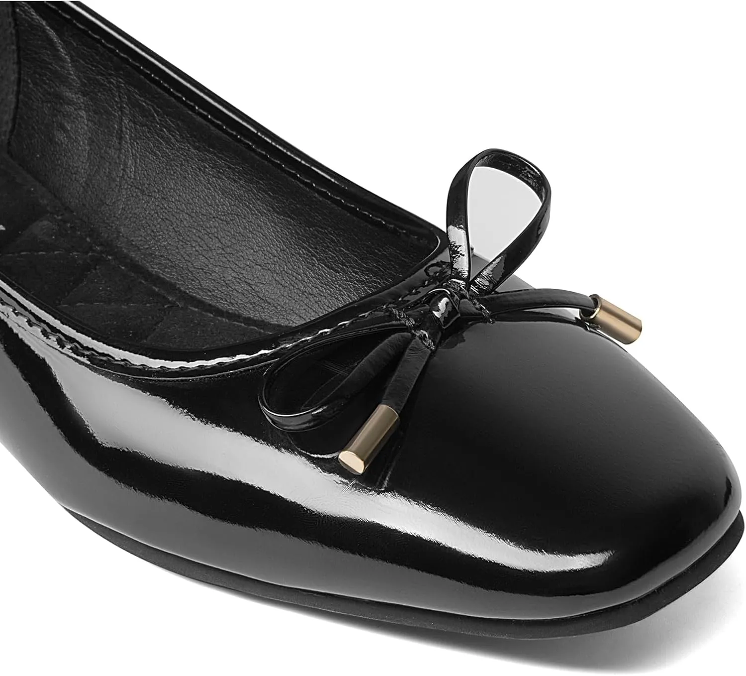 MUSSHOE Women's Ballet Flats Shoes Dressy Comfortable Square Toe Patent Flat with Bow