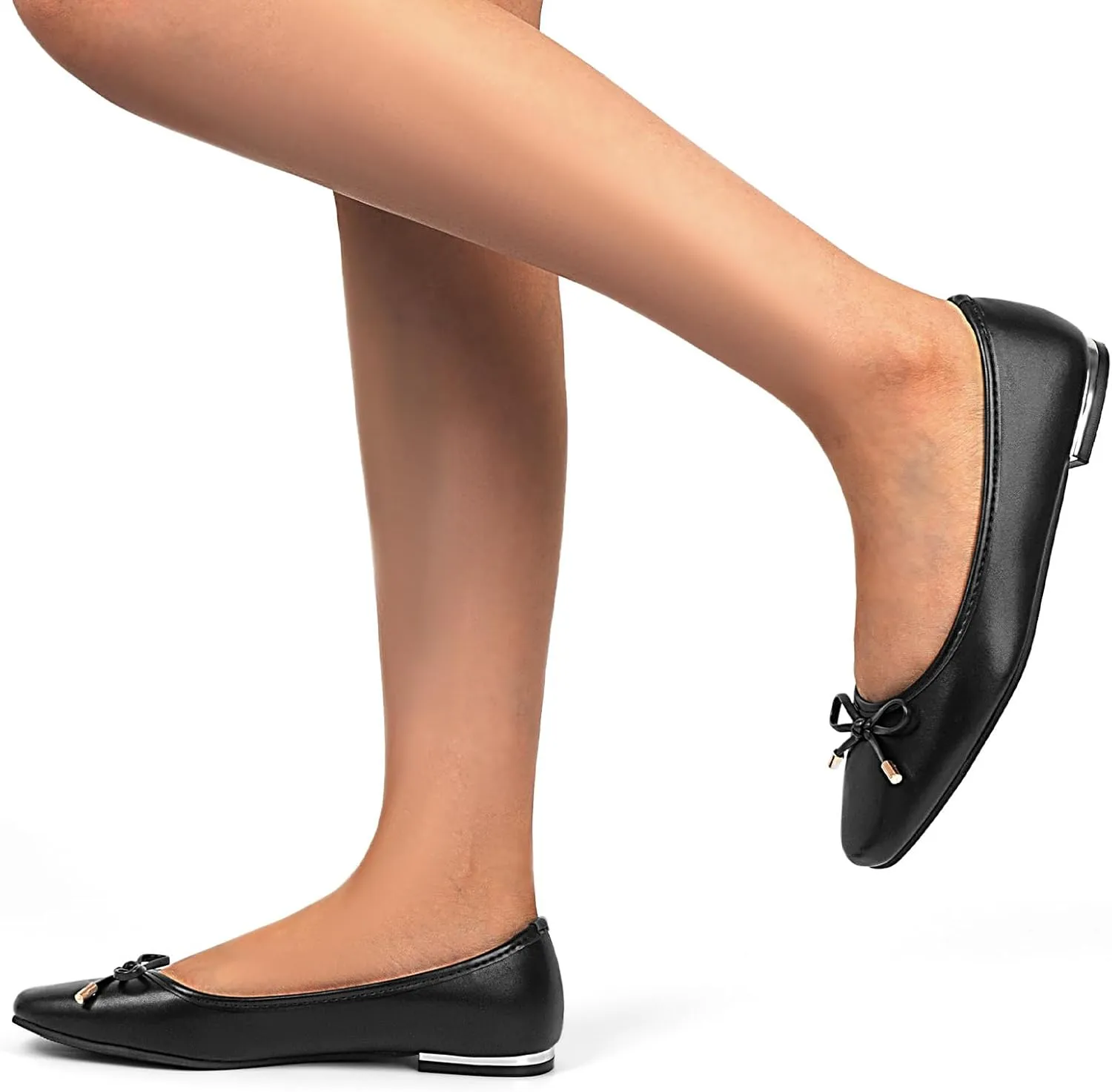 MUSSHOE Women's Ballet Flats Shoes Dressy Comfortable Square Toe Patent Flat with Bow