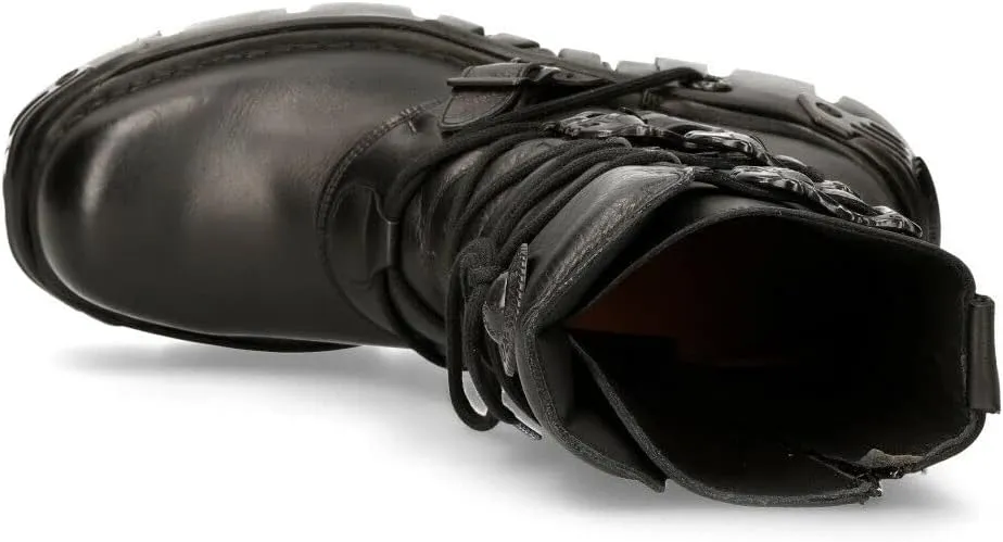 New Rock Women's Metallic 391 Black Reactor Skull Devil Goth Punk Leather Calf Boots