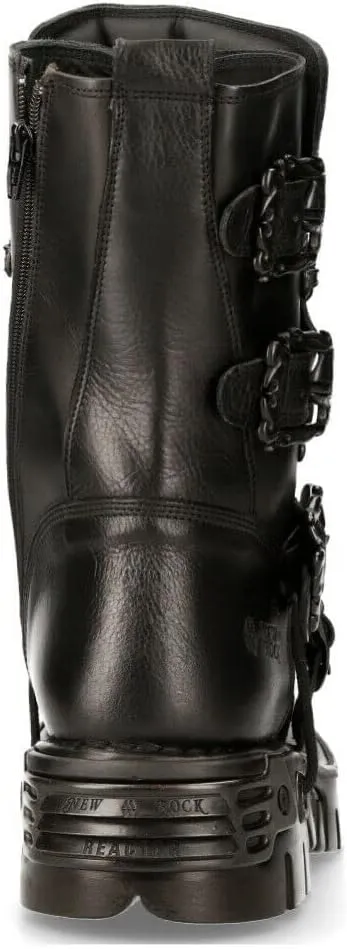 New Rock Women's Metallic 391 Black Reactor Skull Devil Goth Punk Leather Calf Boots