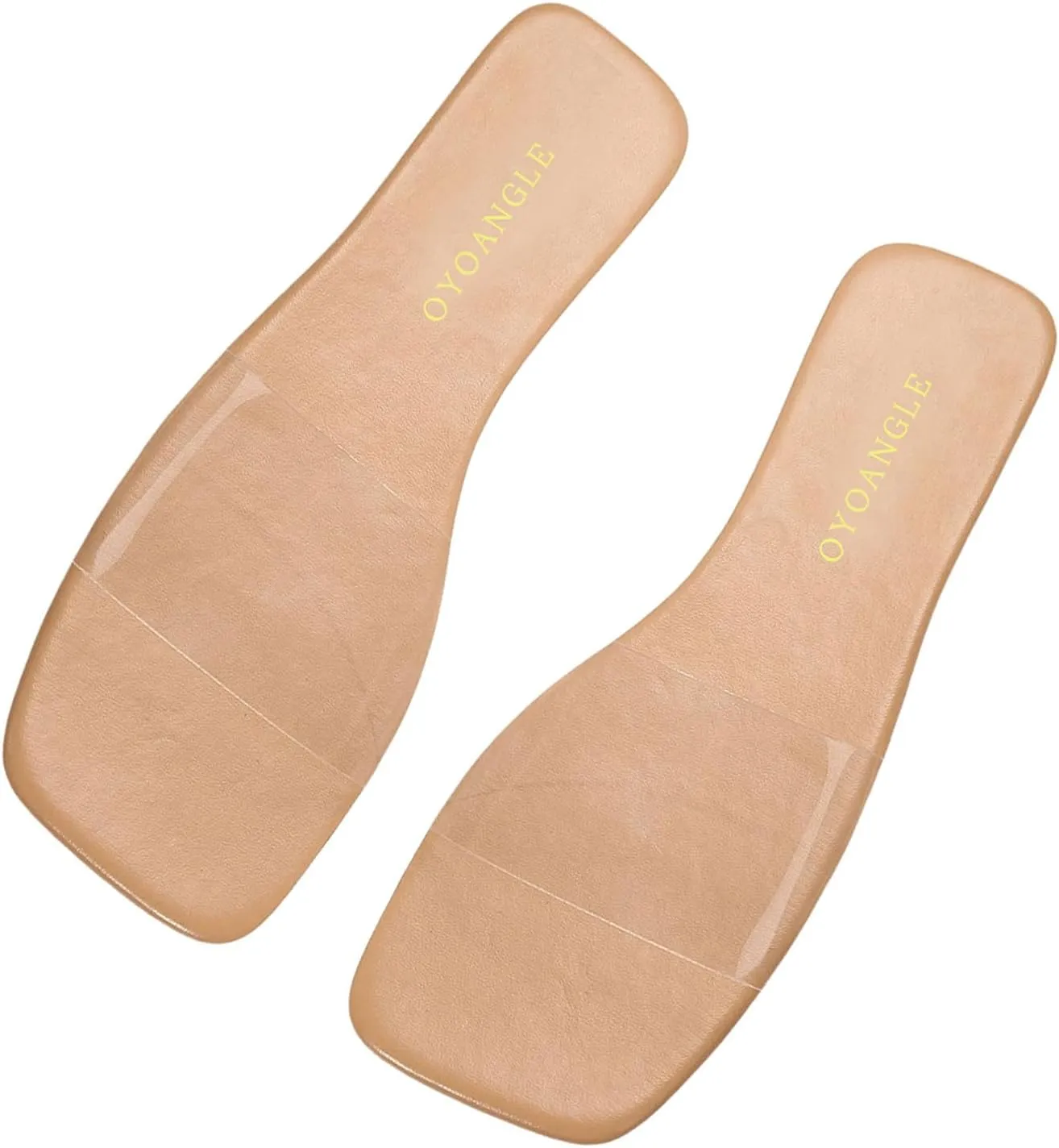 OYOANGLE Women's Clear Square Open Toe Sandals Pu Leather Flat Slide On Sandals Transparent Outdoor Slippers