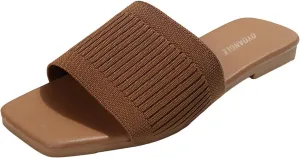 OYOANGLE Women's Single Band Square Open Toe Slide Sandals Summer Slip on Flat Sandals