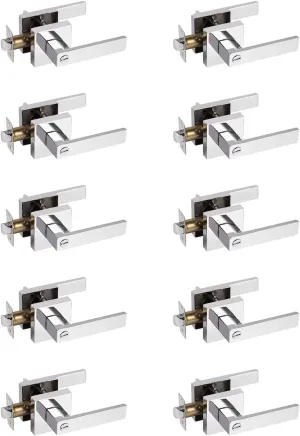 Probrico 10 Pack Commercial Heavy Duty Privacy Door Levers, Flat Style Door Handle Set for Bed and Bath, Left or Right Handing Leverset Lockset, Polished Chrome Finish
