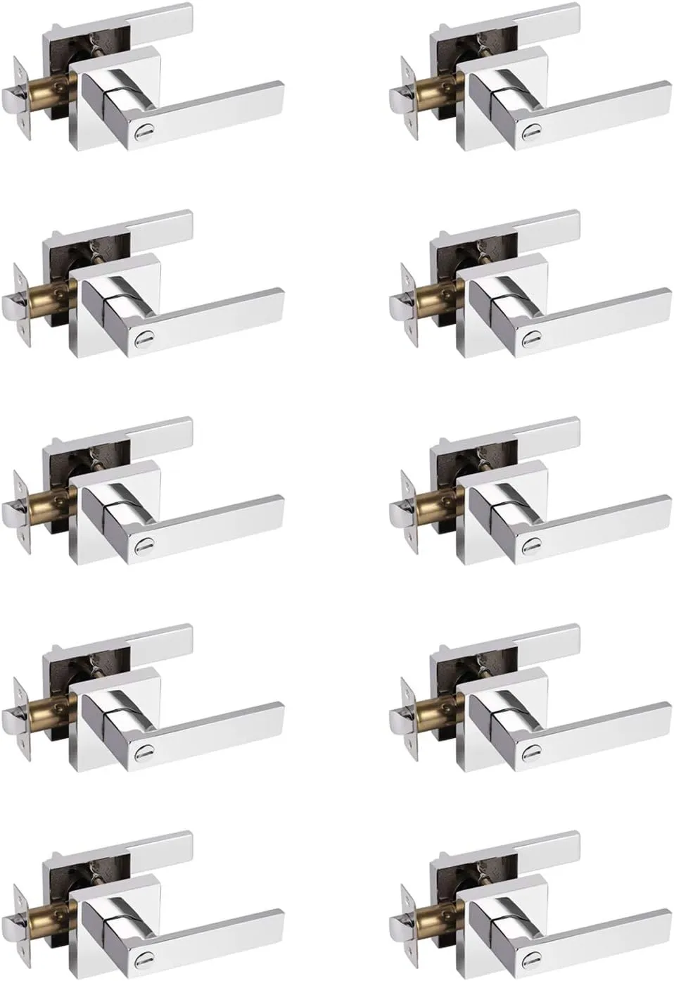 Probrico 10 Pack Commercial Heavy Duty Privacy Door Levers, Flat Style Door Handle Set for Bed and Bath, Left or Right Handing Leverset Lockset, Polished Chrome Finish