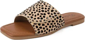 Putu Women's Flat Sandals Studded Slide Sandals Animal Print Western Sandals