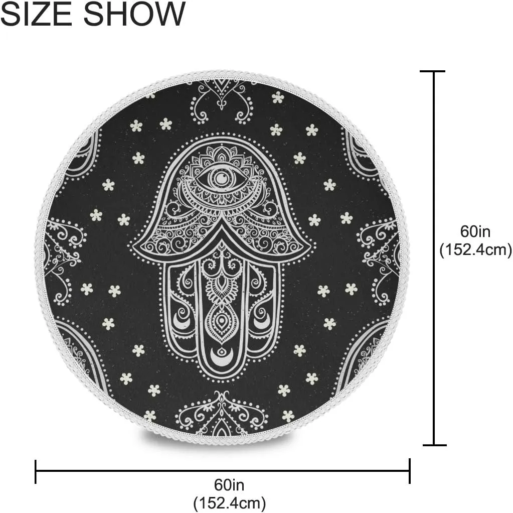 Qilmy Hamsa Round Tablecloth 60 Inch Macrame Lace Table Cloth Table Cover for Kitchen Dinning Tabletop Decor
