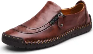 Qiucdzi Men's Casual Penny Loafers Breathable Lace-up Driving Boat Shoes Handmade Flats Dress Shoes