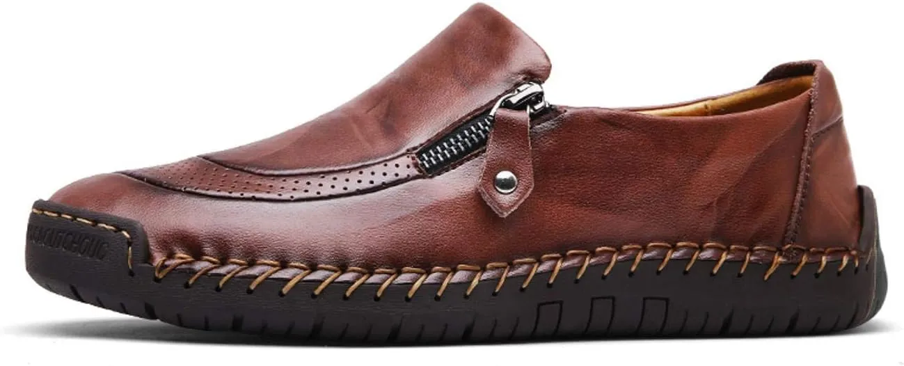 Qiucdzi Men's Casual Penny Loafers Breathable Lace-up Driving Boat Shoes Handmade Flats Dress Shoes