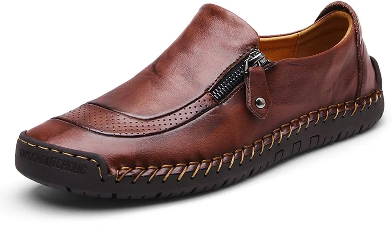 Qiucdzi Men's Casual Penny Loafers Breathable Lace-up Driving Boat Shoes Handmade Flats Dress Shoes