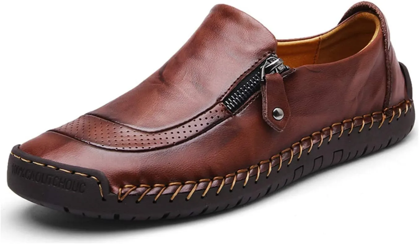 Qiucdzi Men's Casual Penny Loafers Breathable Lace-up Driving Boat Shoes Handmade Flats Dress Shoes