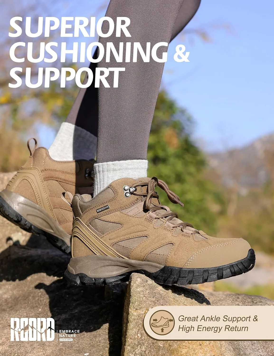 R CORD Hiking Boots Women Waterproof Womens Hiking Boots Ankle Support Hiking Boots for Women Durable Hiking Boot for Outdoors Womens Mountaineering Boots