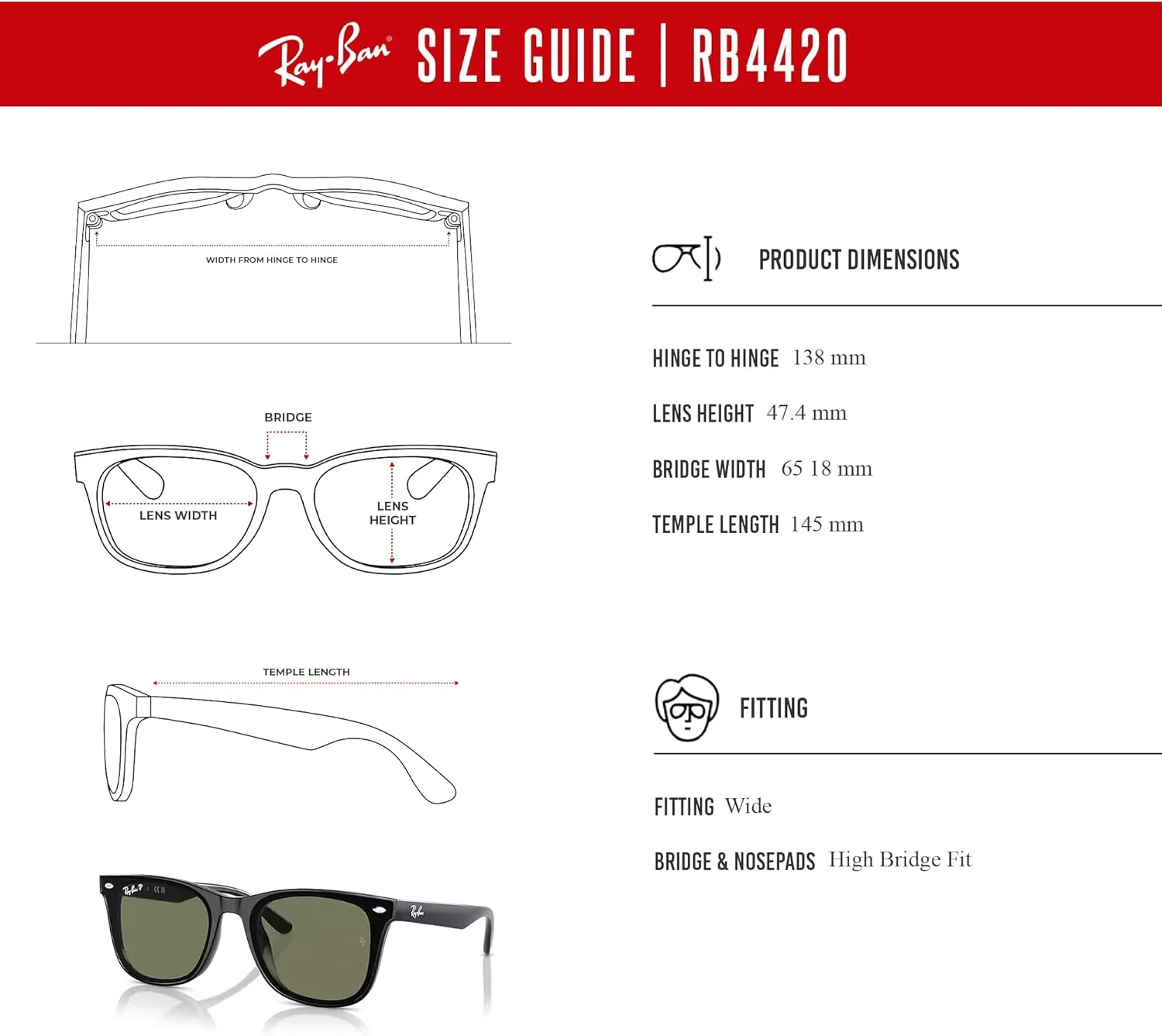 Ray-Ban RB4420 Square Sunglasses for Men for Women   BUNDLE With Designer iWear Complimentary Eyewear Kit