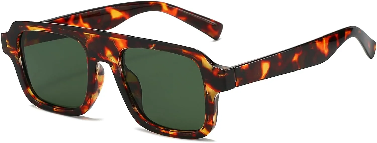 Retro Square Sunglasses for Women Men Trendy Thick Frame Square Aviator Sun Glasses 70s Vintage Shades