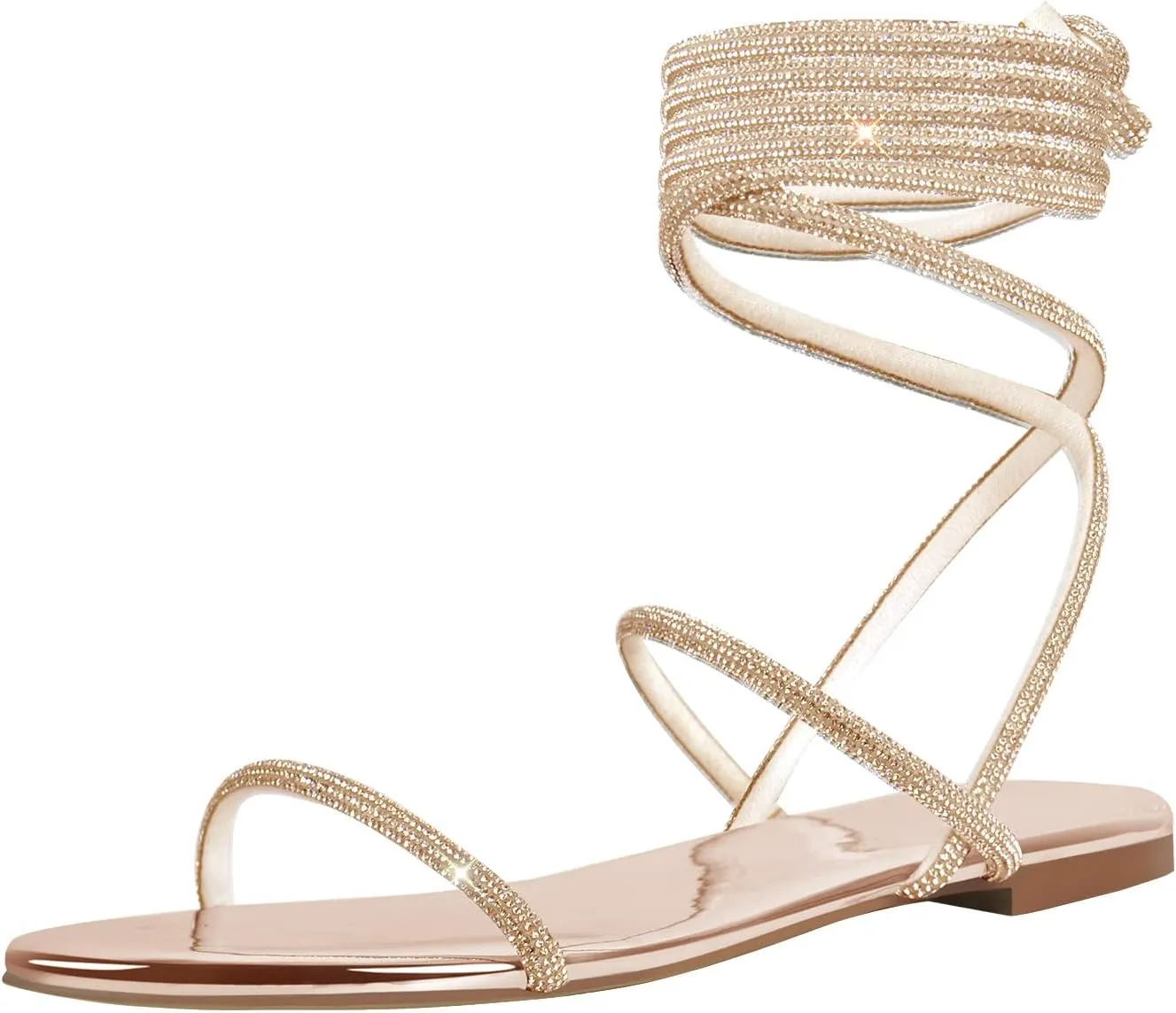 Richealnana Women's Rhinestones Crisscross Strap Square Toe Flat Sandals