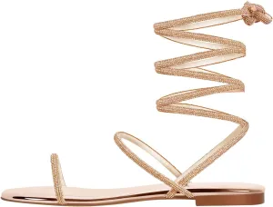 Richealnana Women's Rhinestones Crisscross Strap Square Toe Flat Sandals