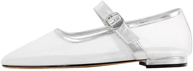 richealnini Women's Low Block Heel Square Toe Flats Patent Leather Pumps Adjustable Buckle Wedding Dress