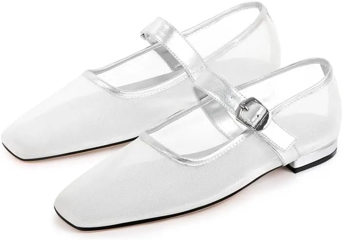 richealnini Women's Low Block Heel Square Toe Flats Patent Leather Pumps Adjustable Buckle Wedding Dress