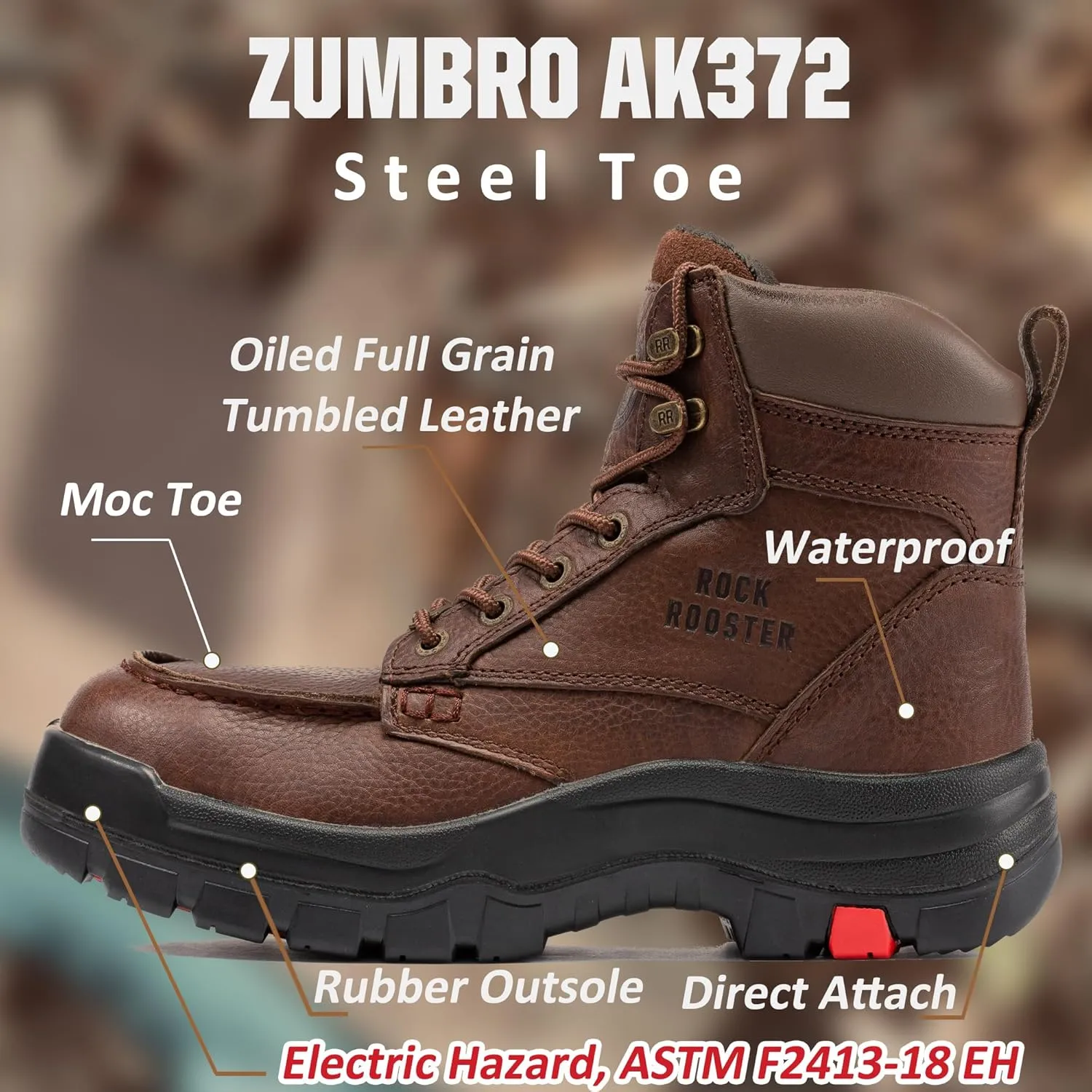 ROCKROOSTER Work Boots for Men, Oiled Leather 6 inch Durable Wide Work Shoes(AK370-AK371-AK372)