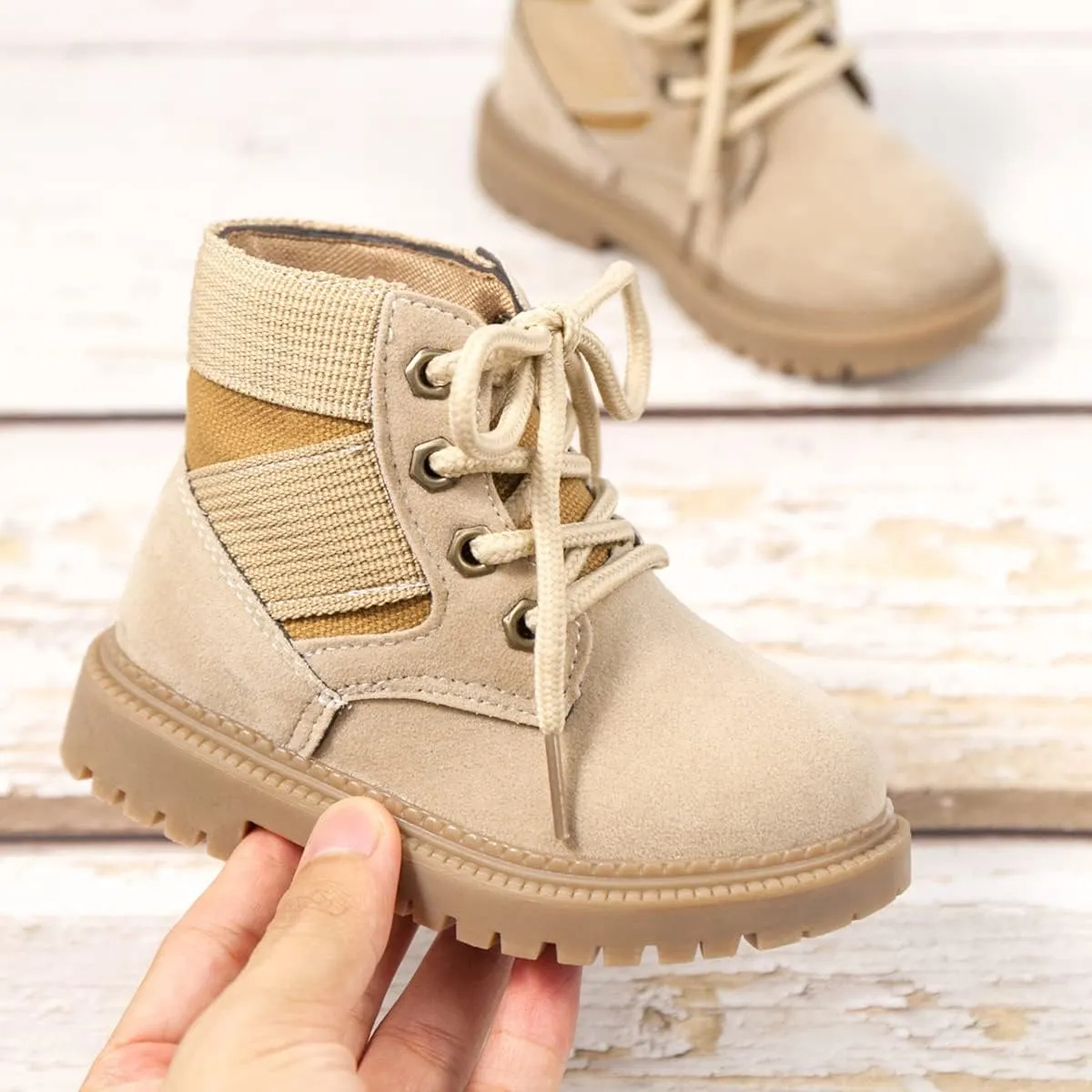 Sawimlgy Toddler Boys Girls Classic Hiking Boots PU Leather Outdoor Four Seasons Ankle Sneaker High Top Durable Rubber Sole Casual Shoes