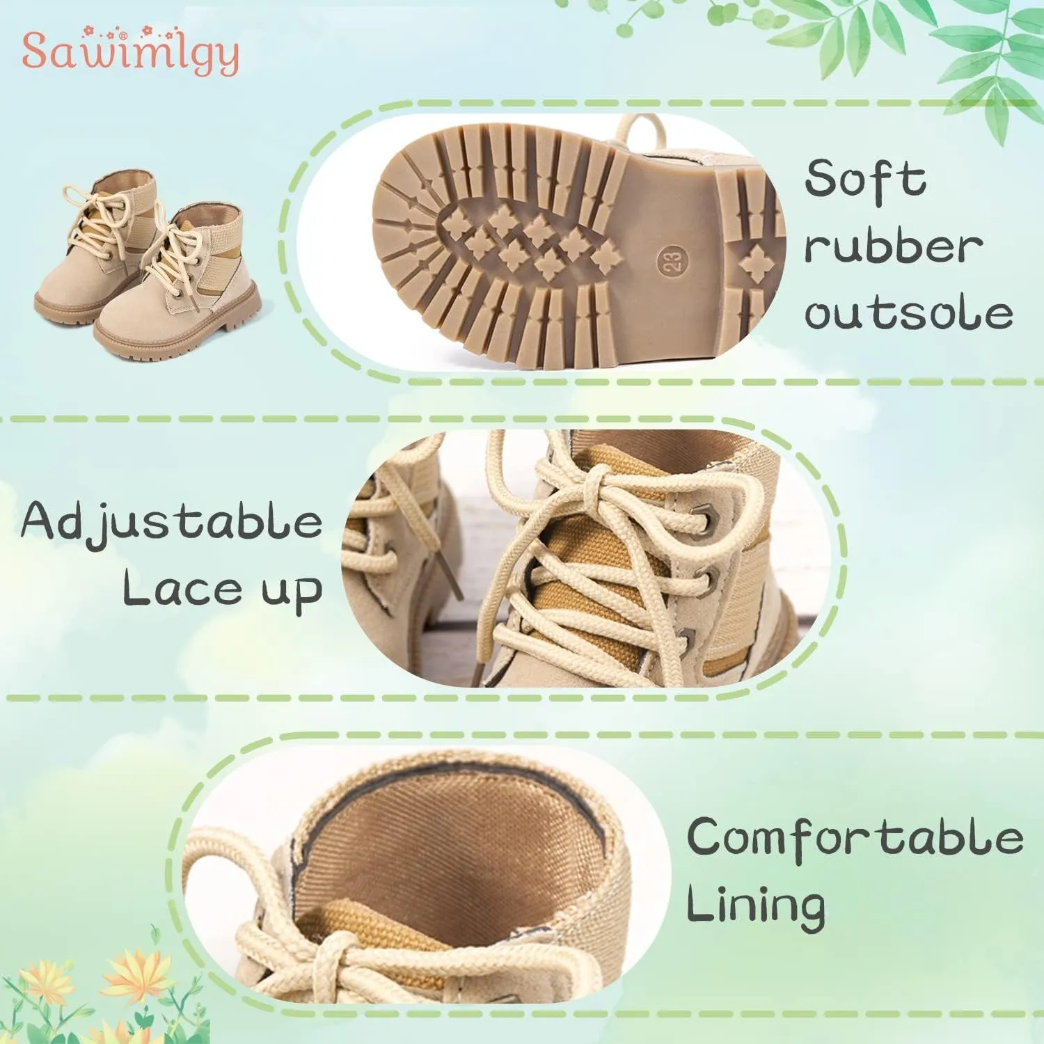Sawimlgy Toddler Boys Girls Classic Hiking Boots PU Leather Outdoor Four Seasons Ankle Sneaker High Top Durable Rubber Sole Casual Shoes