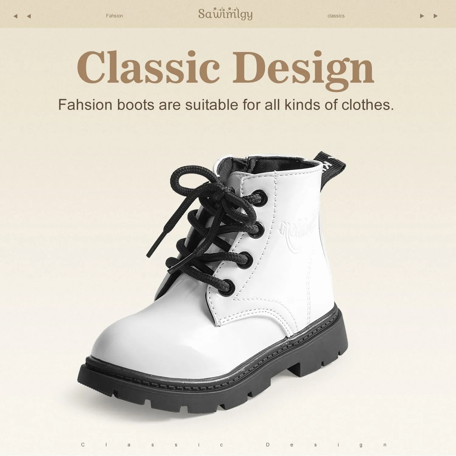 Sawimlgy Toddler Boys Girls Classic Hiking Boots PU Leather Outdoor Four Seasons Ankle Sneaker High Top Durable Rubber Sole Casual Shoes