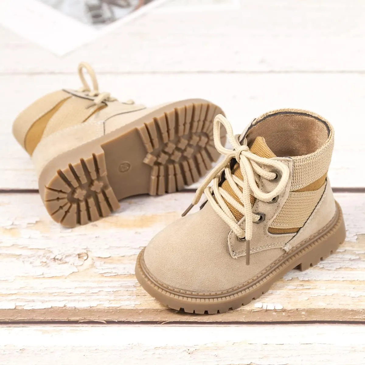 Sawimlgy Toddler Boys Girls Classic Hiking Boots PU Leather Outdoor Four Seasons Ankle Sneaker High Top Durable Rubber Sole Casual Shoes