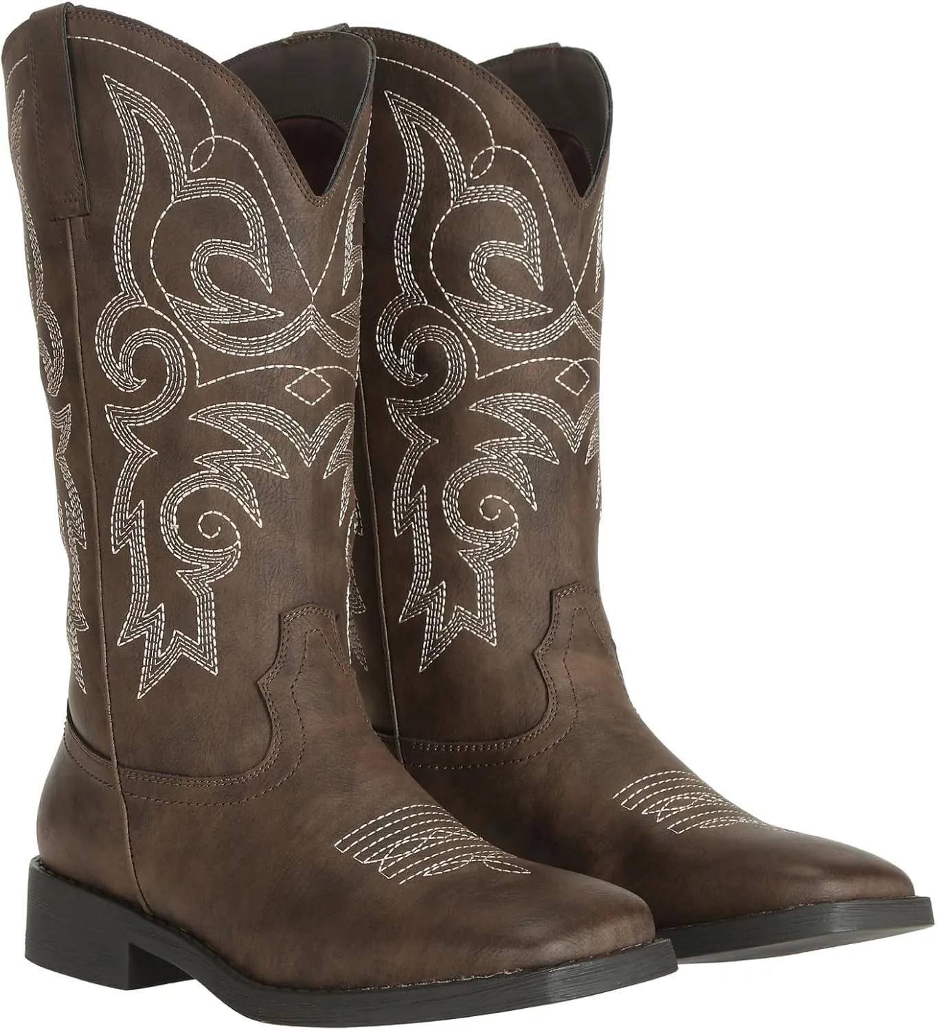 SheSole Women's Fashion Western Cowgirl Cowboy Boots Wide Square Toe Mid Calf