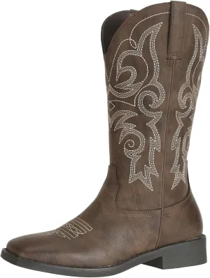 SheSole Women's Fashion Western Cowgirl Cowboy Boots Wide Square Toe Mid Calf
