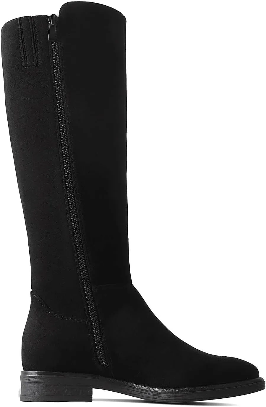 Shoe'N Tale Women's Knee High Boots Flat Low Heel Stretchy Round Toe with Side Zipper