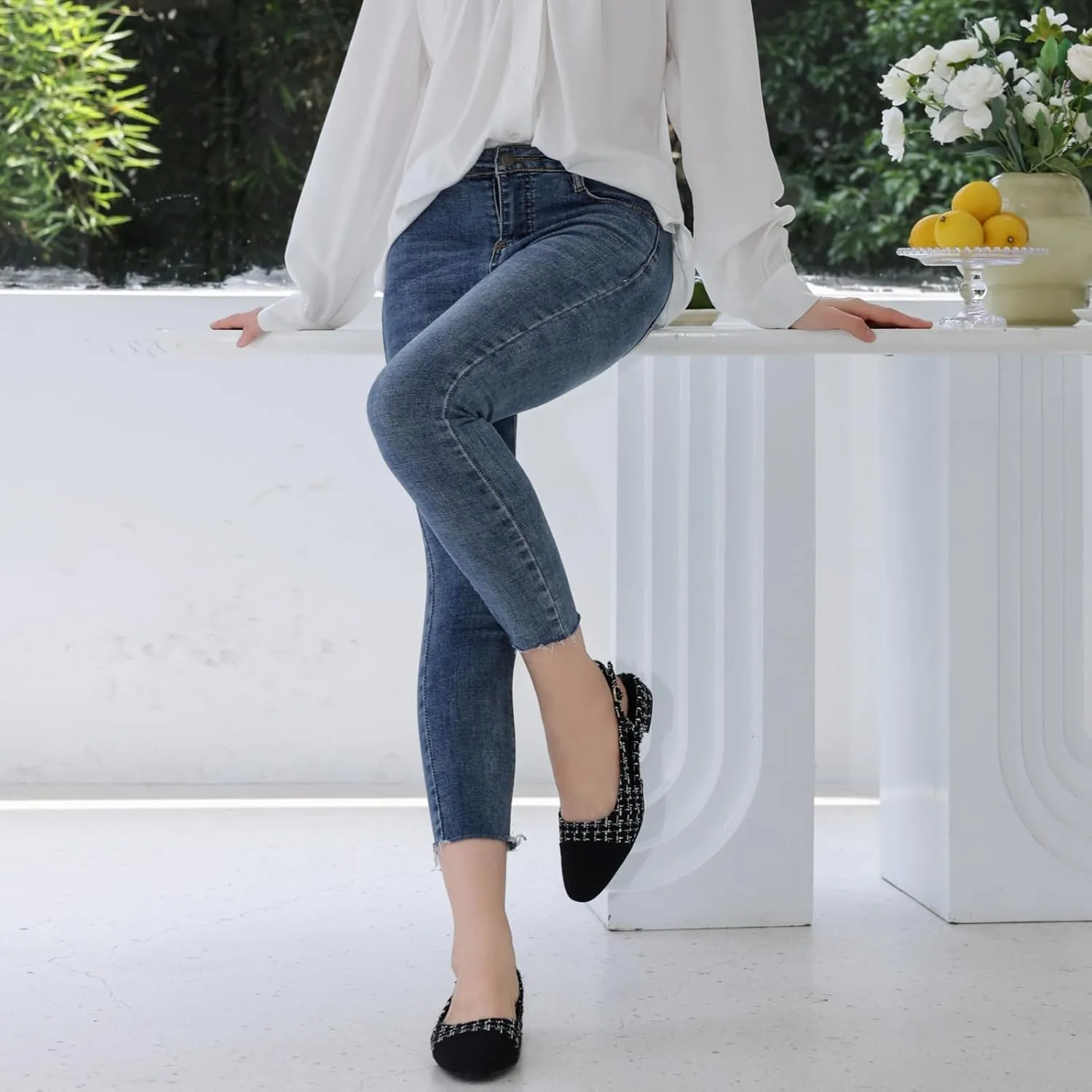 Slingback Flats for Women 2.0 Square Toe Two Toned Flats Wedding Shoes Low Heel Pumps for Women