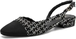 Slingback Flats for Women 2.0 Square Toe Two Toned Flats Wedding Shoes Low Heel Pumps for Women