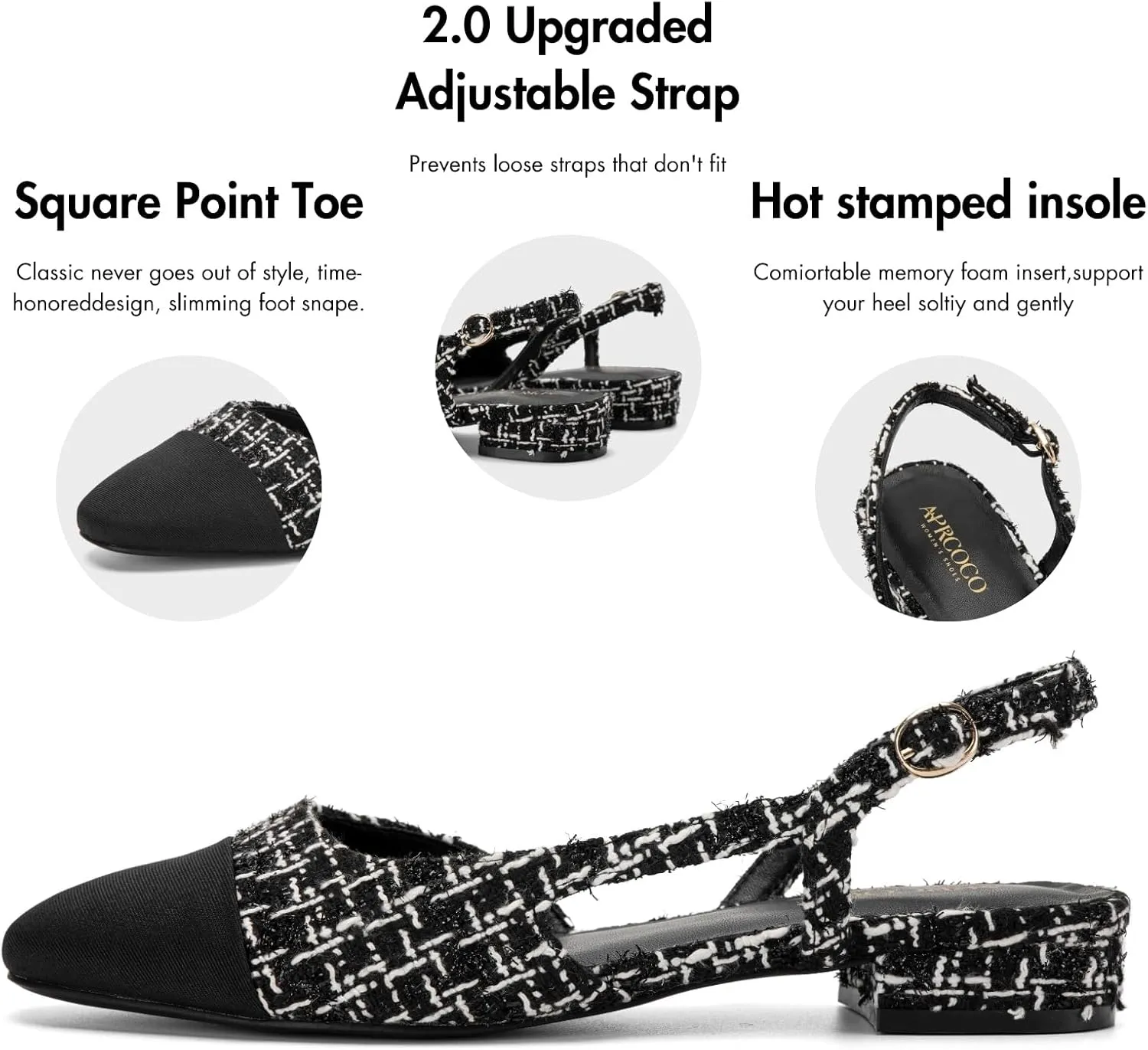 Slingback Flats for Women 2.0 Square Toe Two Toned Flats Wedding Shoes Low Heel Pumps for Women