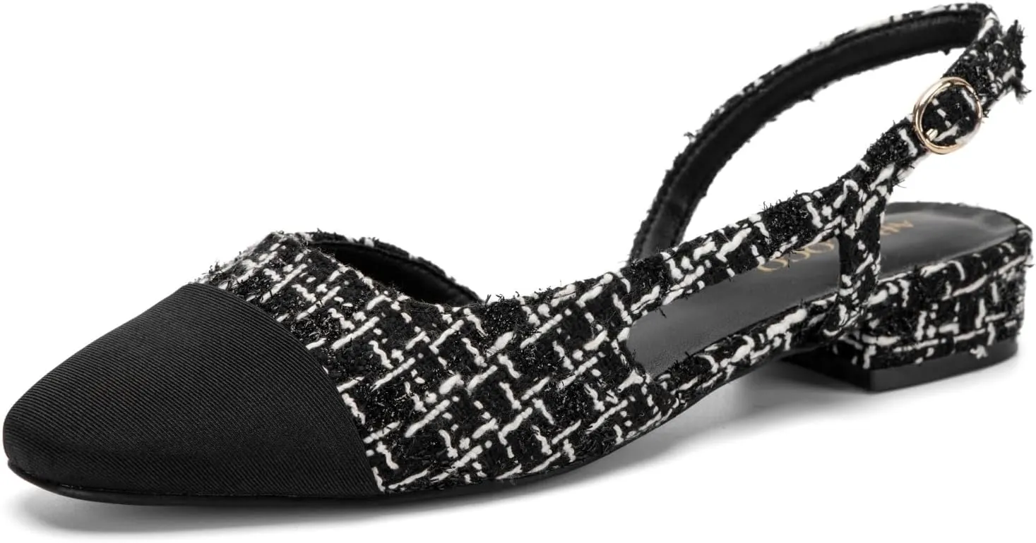 Slingback Flats for Women 2.0 Square Toe Two Toned Flats Wedding Shoes Low Heel Pumps for Women