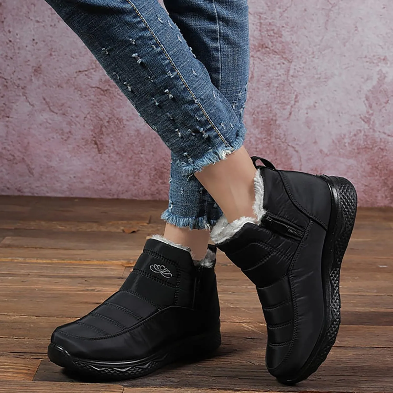 Snow Boots for Couples Waterproof Insulated Women's Warm Sheepskin-Lined Boots Men Winter Ankle Boots Slip-on Short Fur Lined Boot Comfort Orthopedic Fuzzy Thermal Booties Arch Support Shoes