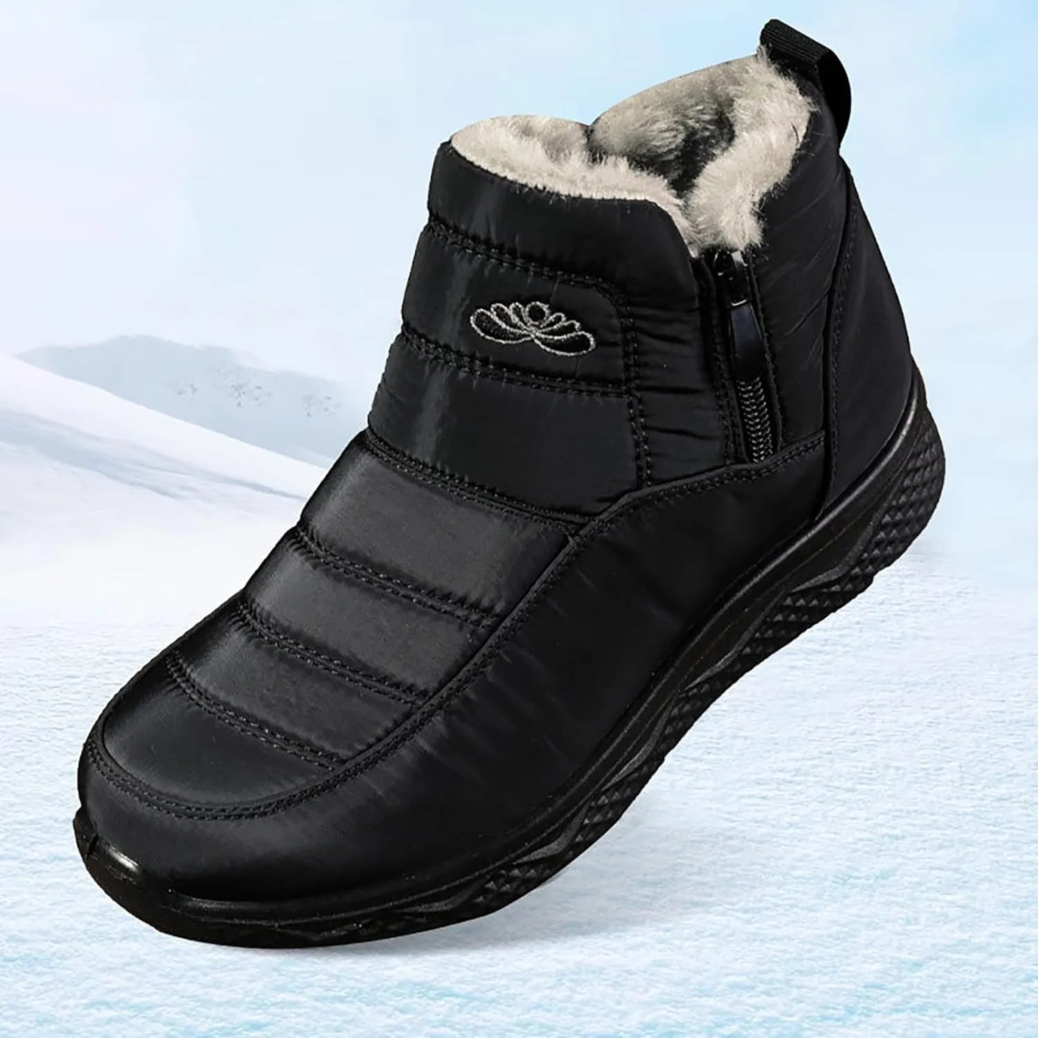 Snow Boots for Couples Waterproof Insulated Women's Warm Sheepskin-Lined Boots Men Winter Ankle Boots Slip-on Short Fur Lined Boot Comfort Orthopedic Fuzzy Thermal Booties Arch Support Shoes