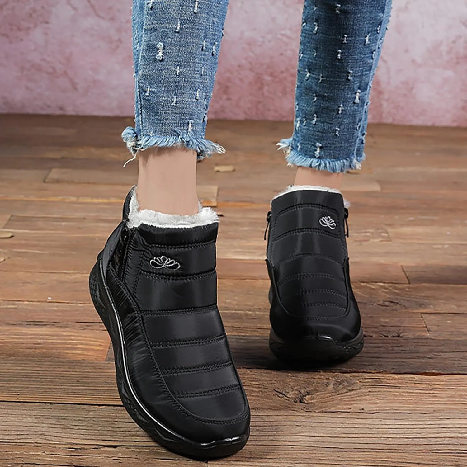 Snow Boots for Couples Waterproof Insulated Women's Warm Sheepskin-Lined Boots Men Winter Ankle Boots Slip-on Short Fur Lined Boot Comfort Orthopedic Fuzzy Thermal Booties Arch Support Shoes