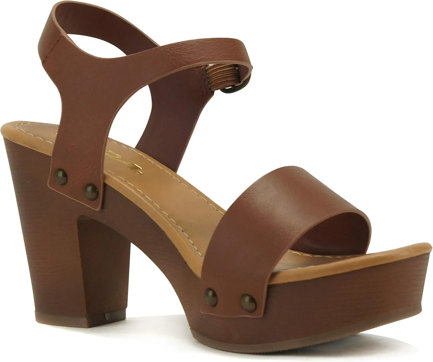 Soda CHIVAS ~ Women Mid Heel Single Band Fashion Platform Sandal with Ankle Strap and Stud