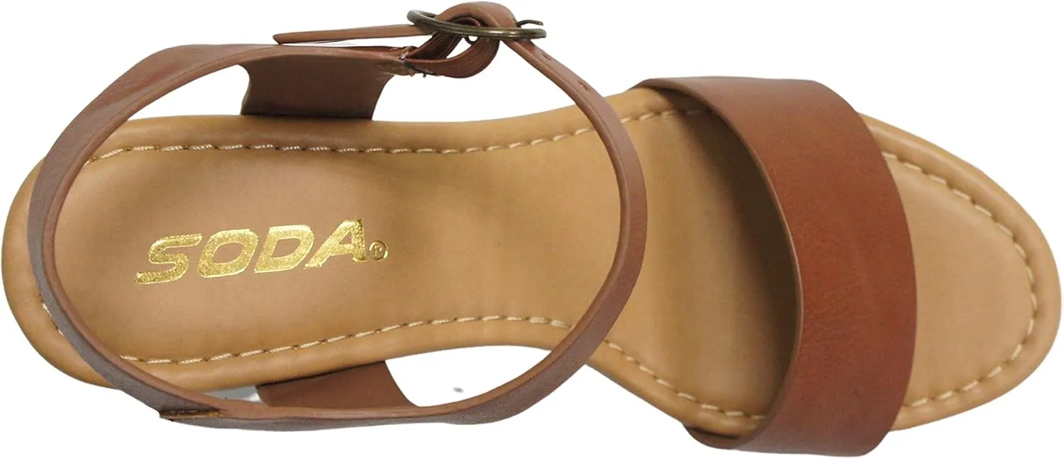 Soda CHIVAS ~ Women Mid Heel Single Band Fashion Platform Sandal with Ankle Strap and Stud
