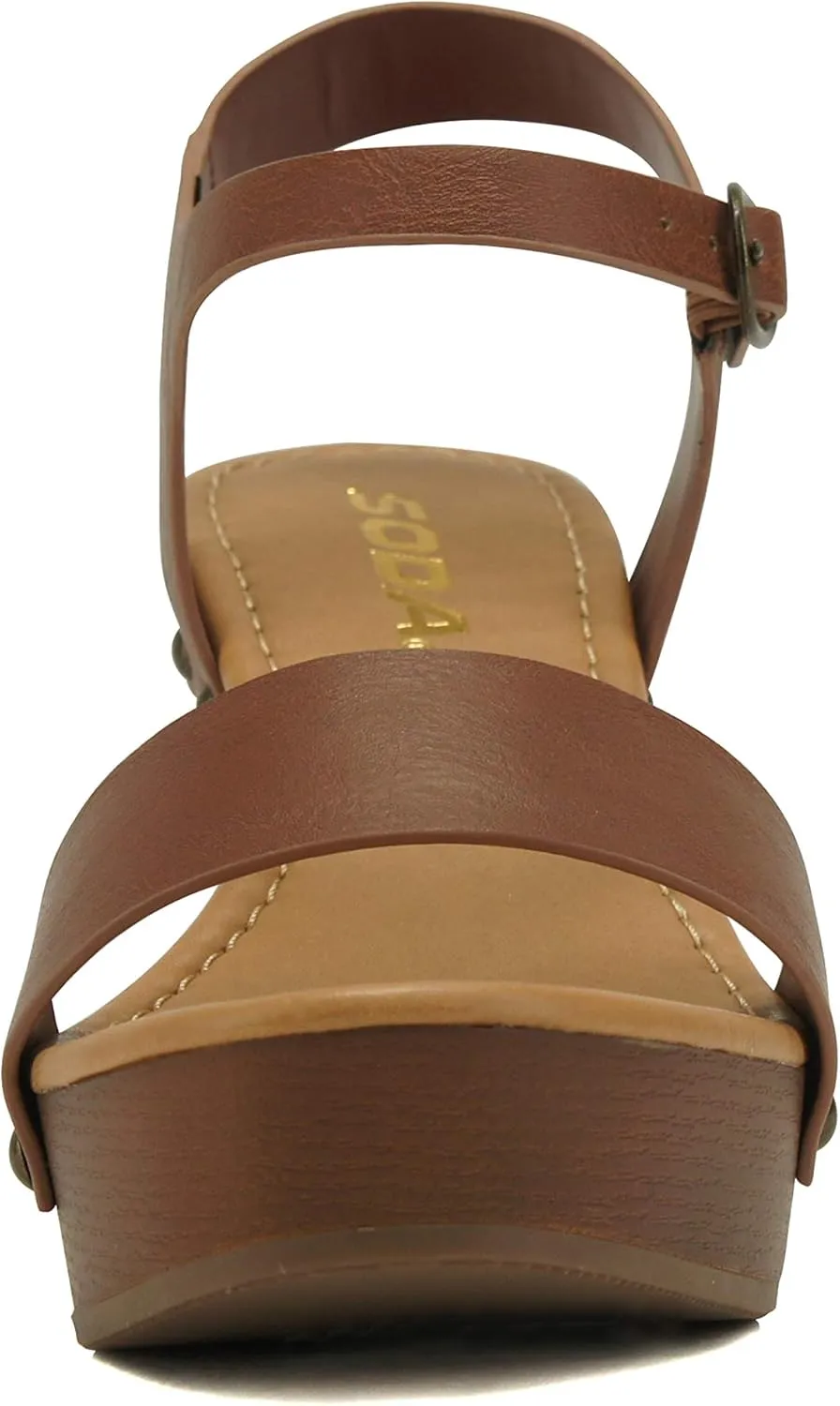 Soda CHIVAS ~ Women Mid Heel Single Band Fashion Platform Sandal with Ankle Strap and Stud