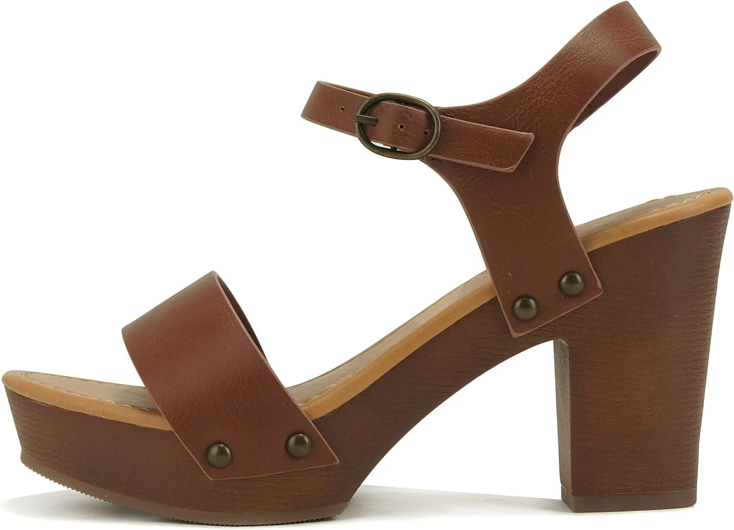 Soda CHIVAS ~ Women Mid Heel Single Band Fashion Platform Sandal with Ankle Strap and Stud