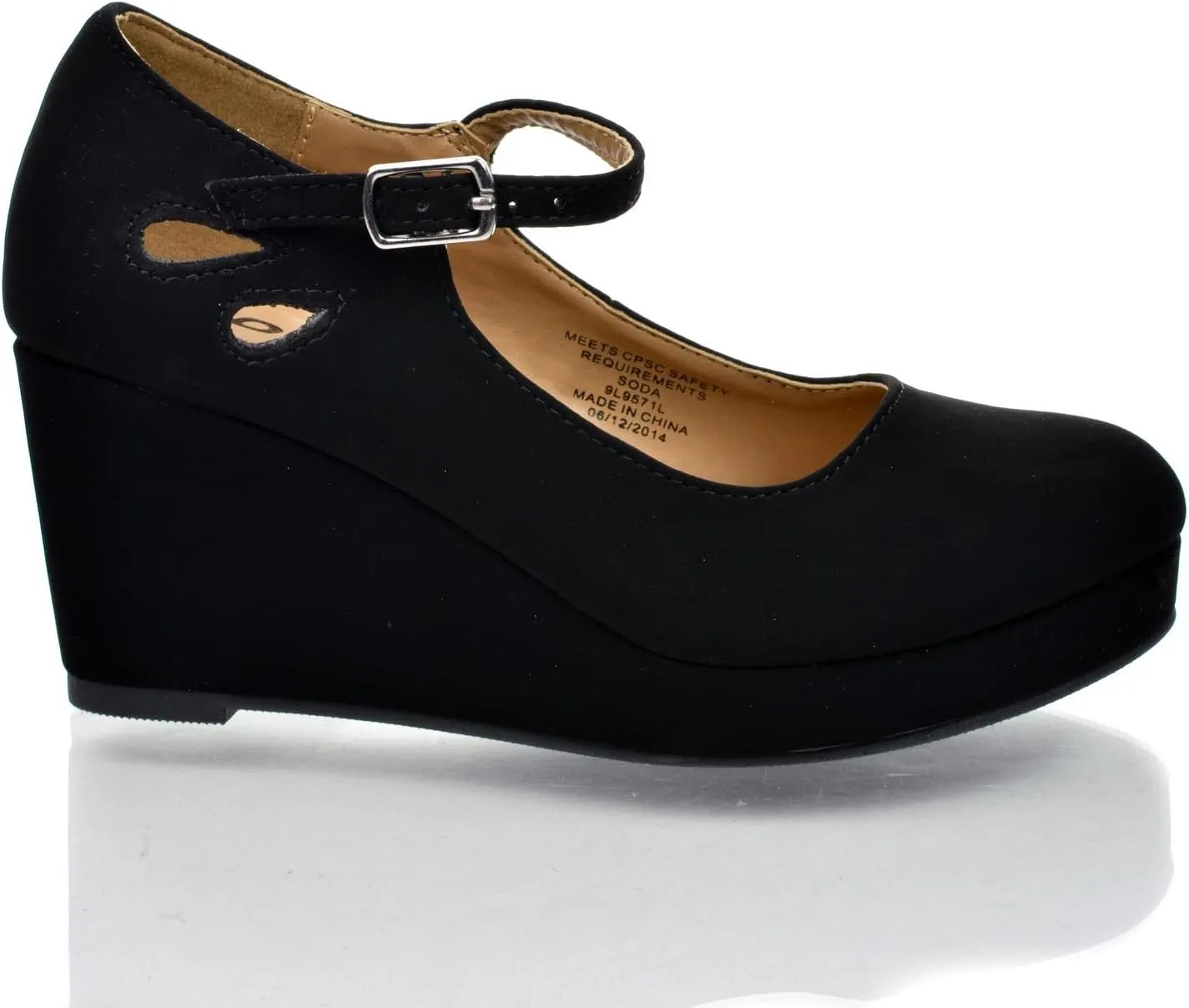 SODA Girl's Closed Toe Mary Jane Platform Wedge Sandal