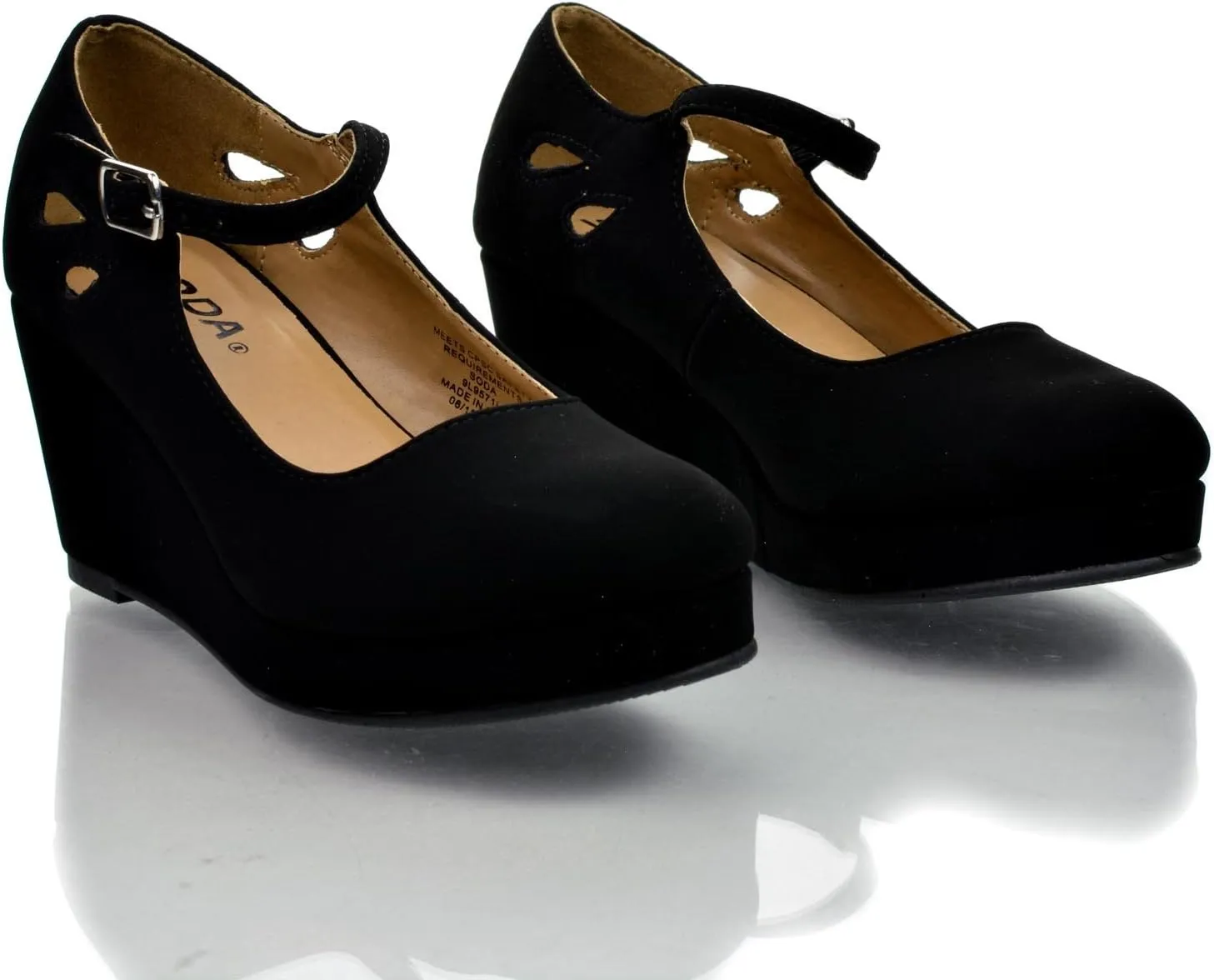 SODA Girl's Closed Toe Mary Jane Platform Wedge Sandal