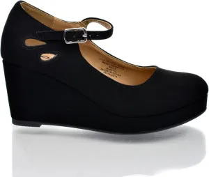 SODA Girl's Closed Toe Mary Jane Platform Wedge Sandal